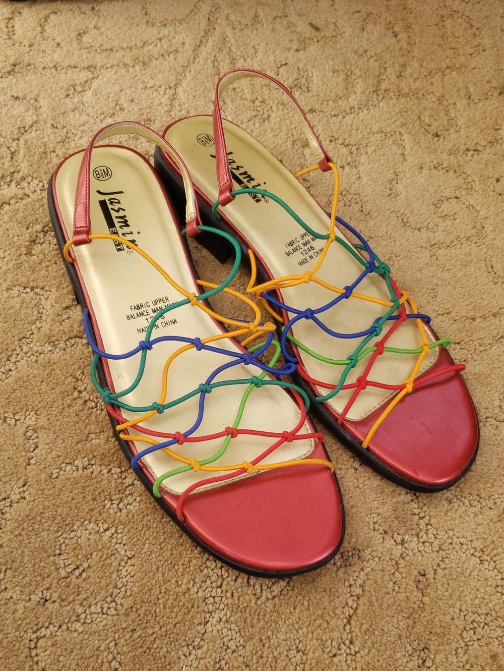 VTG 90s Rainbow Bungee Cord Sandals❤️‍🔥 Jasmin East Retro Strappy Wedges 8.5